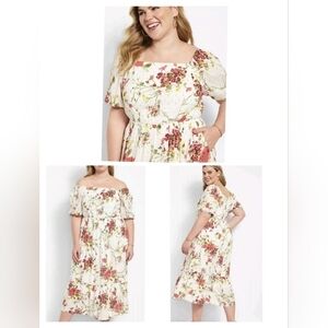 (1551) Lane Bryant Convertible Puff-Sleeve Tiered Midi Dress Plus Size 26